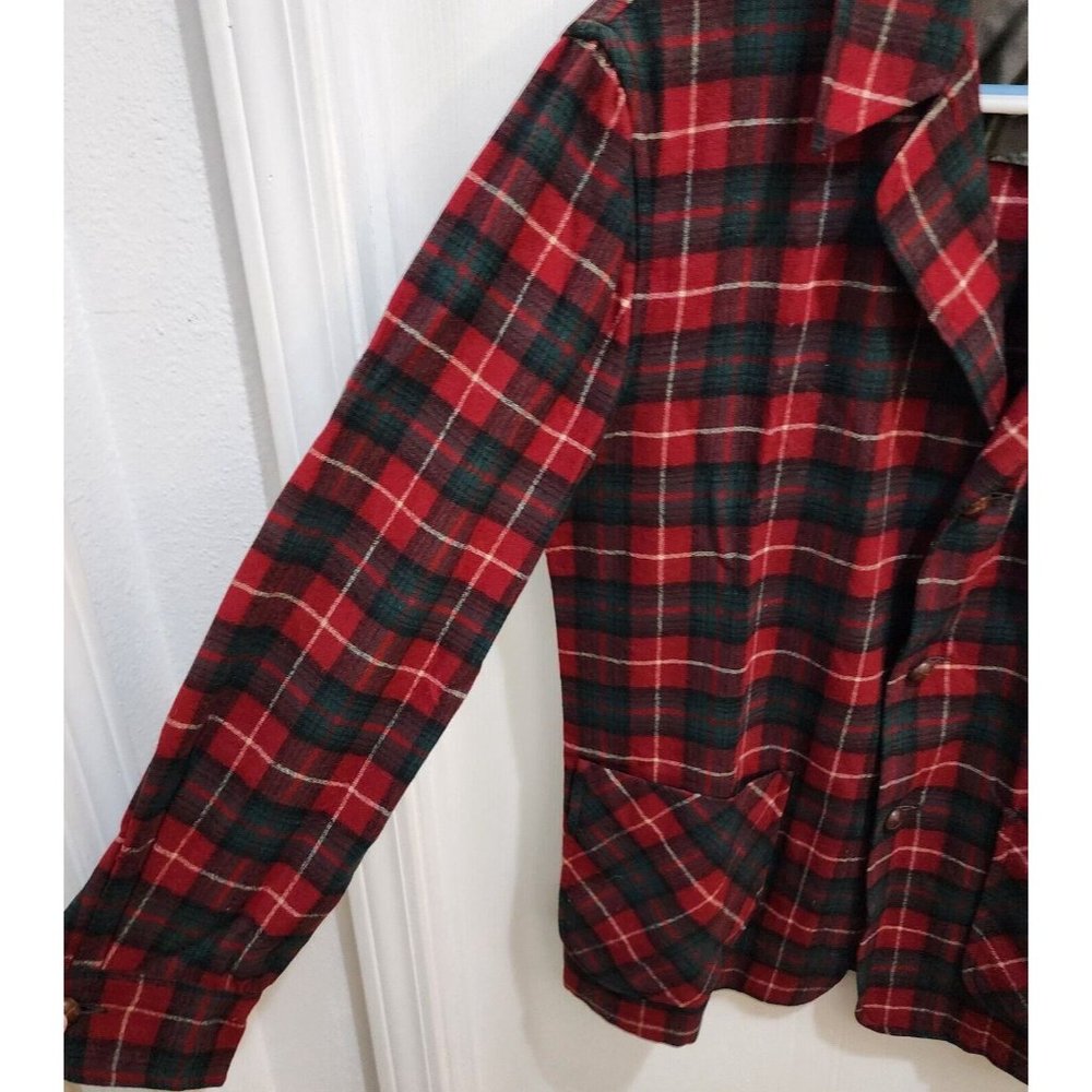 VTG Pendleton 60s 70s Smoking Jacket Red Tartan Plaid Size S 100% Virgin Wool - Picture 4 of 10